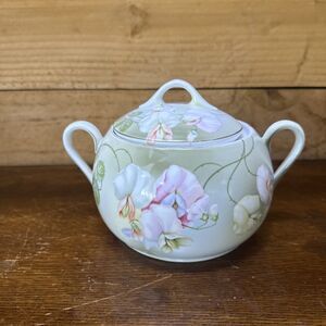 Antique PSAG Bavaria Hand Painted Biscuit Jar Soft Pink White Flowers & Lid